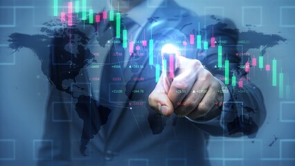 Businessman Analyzing Global Market with Futuristic Digital Interface