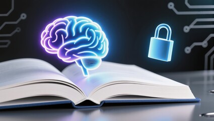 Brain Symbolizing Knowledge with Digital Lock on Open Book Representing Learning and Security