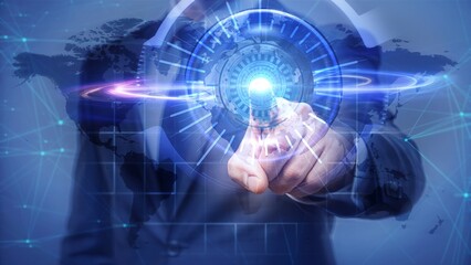 Futuristic Digital Interface with Glowing Holographic Touch Technology