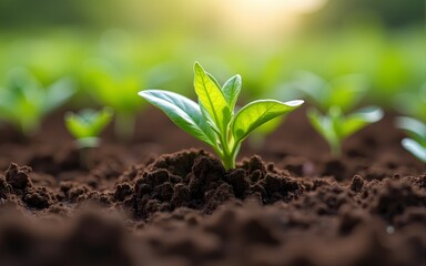 Close-up of soil rich in humus and organic material, fertile ground for crops. High quality