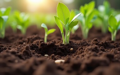 Close-up of soil rich in humus and organic material, fertile ground for crops. High quality