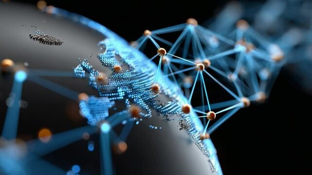 Abstract Digital Network: Illustrating the complexity of interconnected data streams. A network of glowing nodes and connecting lines representing the flow of information