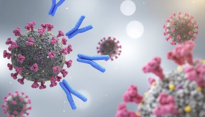 Antibodies Attacking Coronavirus Medical Illustration of Immune Response to Viral Infection Showing Antibody Molecules Neutralizing Virus Particles with Light Background