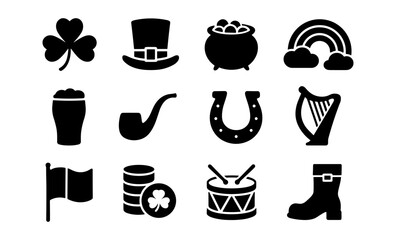 St. patrick's day icons: shamrock, leprechaun, rainbow