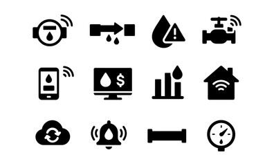 Smart water management icons for efficient and modern utility systems