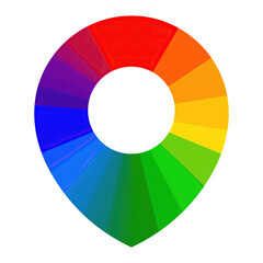 Obraz premium Rainbow color wheel in a map marker shape isolated against png transparent for graphic design