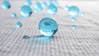 Macro Shot of Water Droplets on Fabric Surface Reflecting Light and Creating a Clean Fresh and Minimalistic Aesthetic with Soft Focus