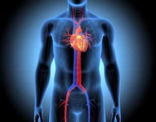 Human Body with Heart and Blood Vessels Anatomy Illustration Showing the Circulatory System and Cardiovascular System in Detail for Medical Purposes