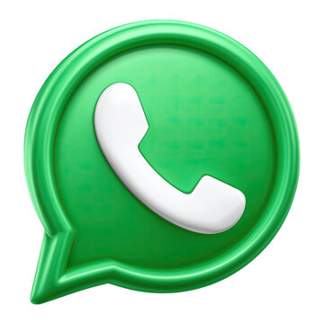 3d whatsapp logo with Glossy green chat bubble with white phone receiver symbol for communication png transparent