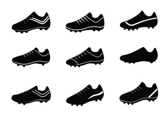 Soccer shoe silhouette Black Vector Set