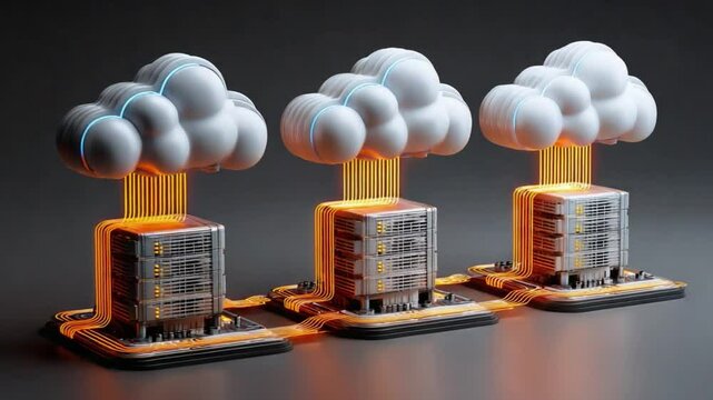 Cloud Computing Architecture: A cutting-edge depiction of cloud computing, with stylized, fluffy clouds seamlessly connected to intricate servers.