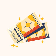 Theatre Movie Tickets Vector. Two show tickets for cinema and live events. Modern flat illustration for entertainment, date night, and leisure concepts