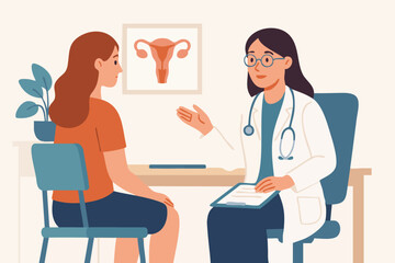 Vector illustration of a gynecologist consulting a female patient.
