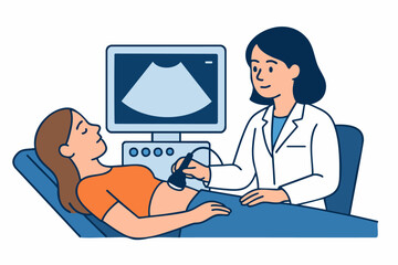 Vector illustration of an ultrasound examination by a female doctor.
