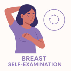 Vector illustration of a woman performing self breast examination.
