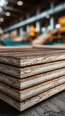 Wooden planks stacked in a warehouse showcasing craftsmanship and quality during daylight hours