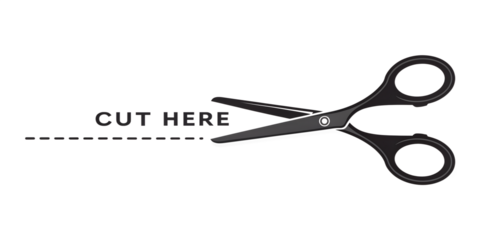 Scissors with Dashed Cut Line Icon: Coupon Symbol