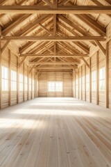 Spacious Wooden Interior with Exposed Beams and Natural Light
