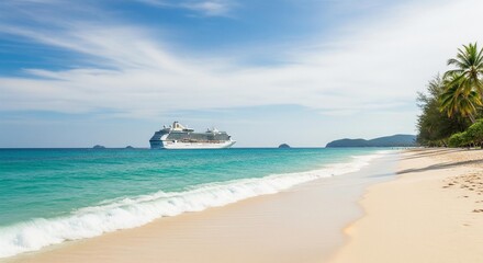 Obraz premium Tropical Beach Paradise Cruise Ship at Azure Shores