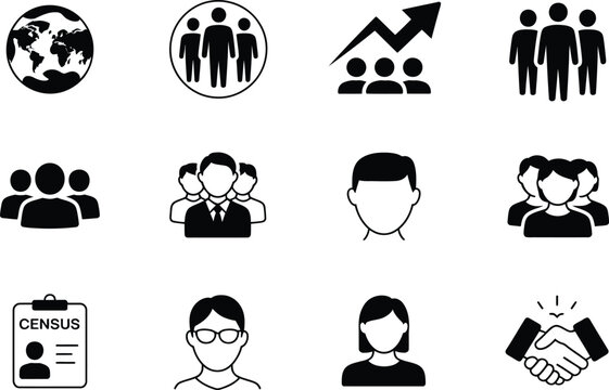 Black and White Icon Set of People Groups and Concepts