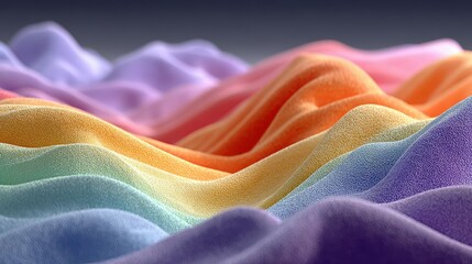 Colorful fabric waves create a stunning visual texture under soft lighting in a vibrant display of hues
