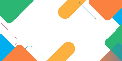 Modern geometric abstract background with overlapping rounded rectangles in vibrant orange, blue, and green tones