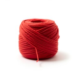 Red Thread Yarn Roll Isolated on White Background – Soft Textile Material for Knitting and Crafts

