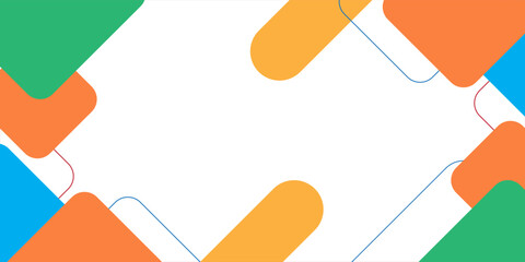 Modern geometric abstract background with overlapping rounded rectangles in vibrant orange, blue, and green tones