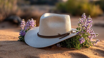 Cowboy hat and wildflowers