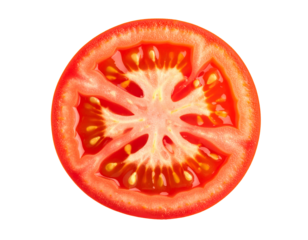 Tomato slice close up vibrant red