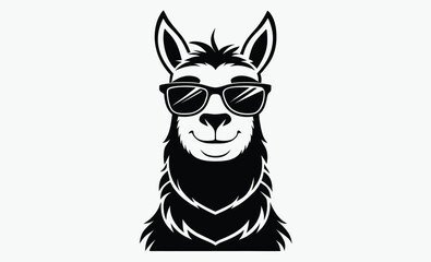 Llama with sunglass silhouette, Cool Llama with Sunglasses Clipart, Outline, Silhouette and Color 
