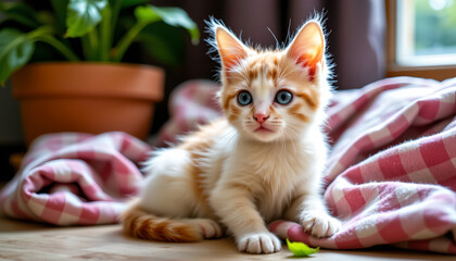 Playful kitten celebrating international cat day at home cozy indoor setting heartwarming moments