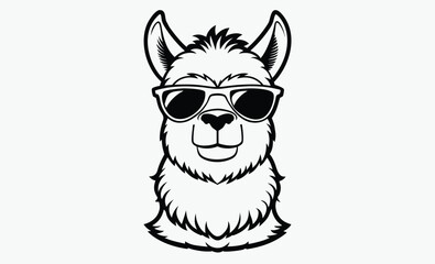 Llama with sunglass silhouette, Cool Llama with Sunglasses Clipart, Outline, Silhouette and Color 