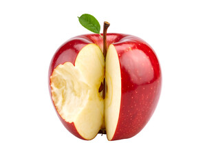 Bitten and sliced apple on black