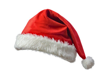 Festive Christmas santa hat isolated on a plain background	
