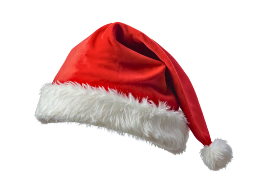 Festive Christmas santa hat isolated on a plain background