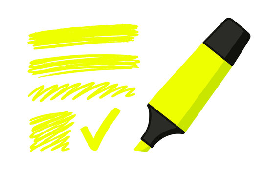 Bright yellow highlighter creating bold lines and marks on white background for effective note-taking and organization