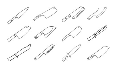 Kitchen knife line art vector, Isolated vector. knife line icon pack illustration