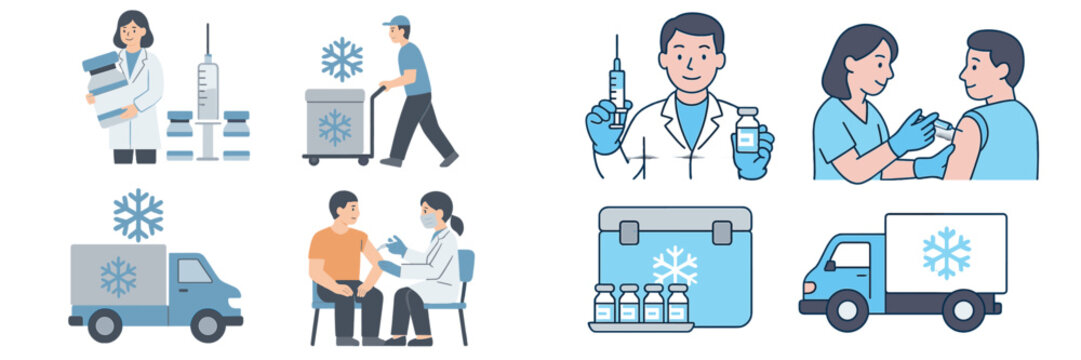 Healthcare professionals managing vaccine distribution and administration during a vaccination campaign