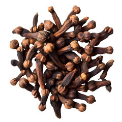 Fototapeta premium Clove buds arranged in spiral form, rich brown tone, isolated on transparent background