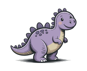 Cute Cartoon Stegosaurus Illustration with a Friendly Smile and Purple Scales Perfect for Children s Books and Educational Materials Isolated on White Background