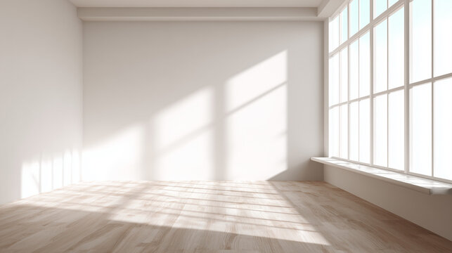 Empty Room Background with Natural Light from Window and Hardwood Floor. Minimal Interior Design.