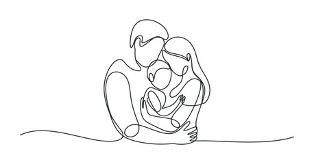 Continuous Line Drawing of a Family Mother Father and Child Together Symbolizing Love Connection and Unity in a Minimalist and Elegant Style