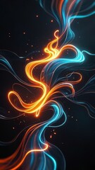 Abstract Swirling Light Trails Vibrant Orange and Blue Energy