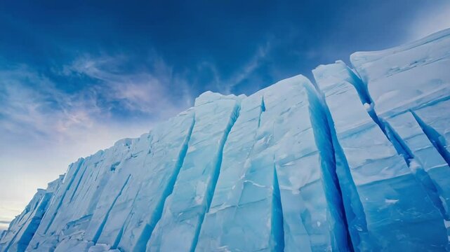 Huge ice wall forming majestic landscape in antarctica under blue sky