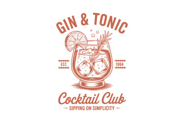 Vintage Gin and Tonic Cocktail Club Illustration T Shirt Design