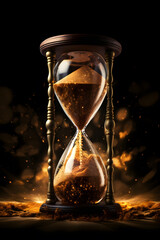 The flow of time appears as grains of sand in an hourglass.