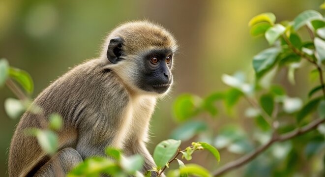 Close Up Full Body Olive Colobus Primate Wildlife Portrait Rare