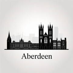 Fototapeta premium Aberdeen Skyline Silhouette — Scottish Granite Coastal City Vector Illustration