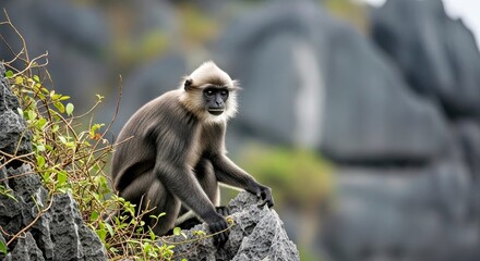 Obraz premium Compelling Rare Cat Ba Langur Primate Wildlife Portrait Endangered